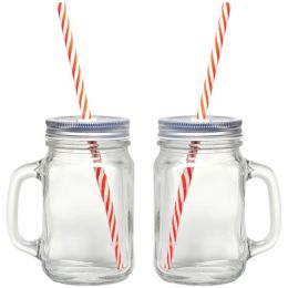 Gourmet By Starfrit(R) 080049-006-0000 Mason Jar Mugs, 2 pk with Straws