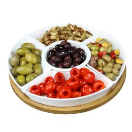 Elama Signature 12 1/4 Inch 6pc Lazy Susan Appetizer and Condiment Server Set with 5 Serving Dishes and a Bamboo Lazy Suzan Serving Tray