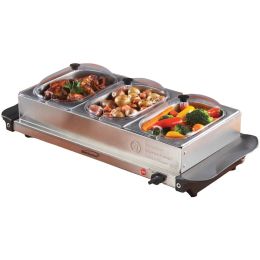 Brentwood Triple Buffet Server With Warming Tray & Three 1.5-quart Steel Pans BTWBF315