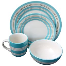 Gibson Sunset Stripes 16 Piece Dinnerware Set in Teal