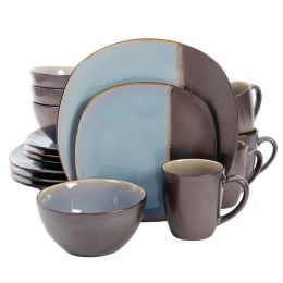 Gibson Volterra 16 piece Soft Square Dinnerware Set, Teal