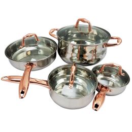 Sunbeam Branson 8-Piece Cookware Set, Copper Handles