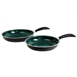 Eco-Friendly Home 2 Piece Green Ceramic Non-Stick Fry Pan Set in Matte Grey