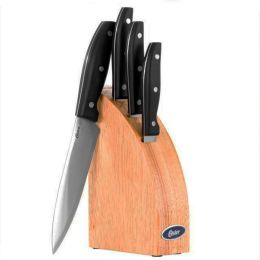 Oster Granger 5 Piece Cutlery Set with Halfmoon Natural Wood Block