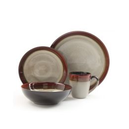 Gibson Couture Bands 16pc Dinnerware Set- Cream with Red Rim