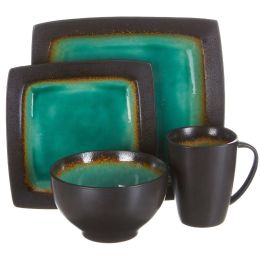 Ocean Paradise 16-Piece Square Reactive Dinnerware Set, Jade