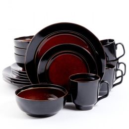 Gibson Elite Bella Galleria 16 Piece Dinnerware Set, Red and Black