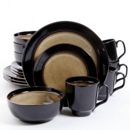 Gibson Elite Bella Galleria 16 Piece Dinnerware Set, Taupe and Black